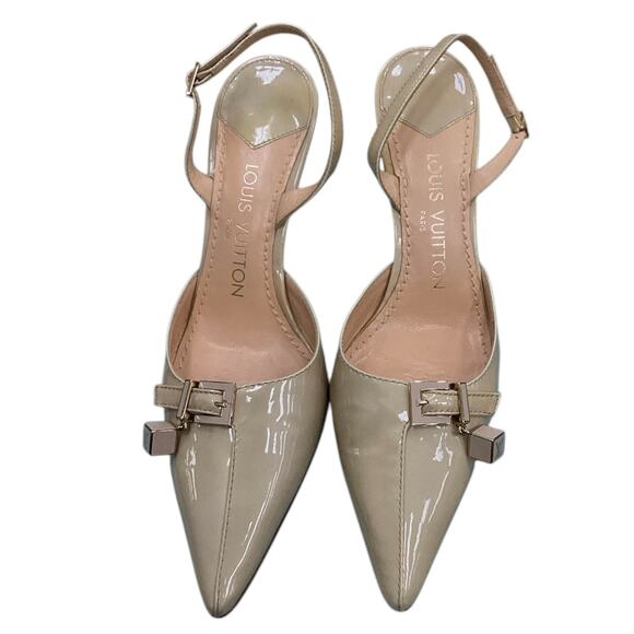 Louis Vuitton Slingbacks Women’s Size 6 Vernis Pointed Toe Patent Leather Beige